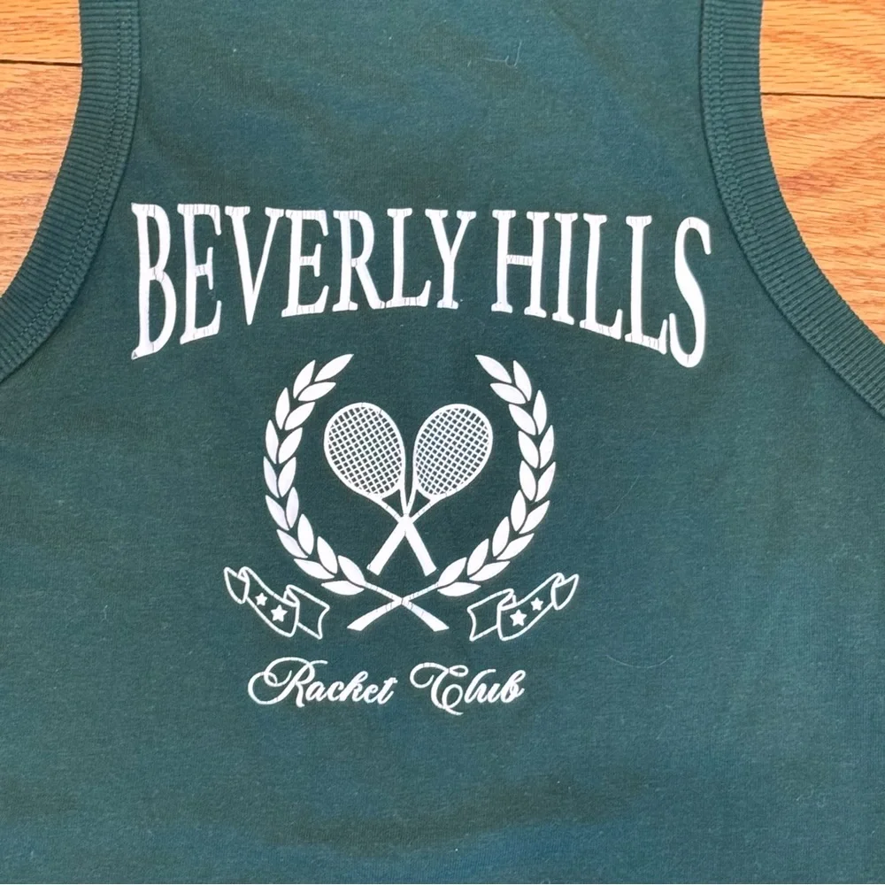 Beverly Hills Racket Club Tennis Tank Crop Top Racerback M Green Preppy - Picture 3 of 7